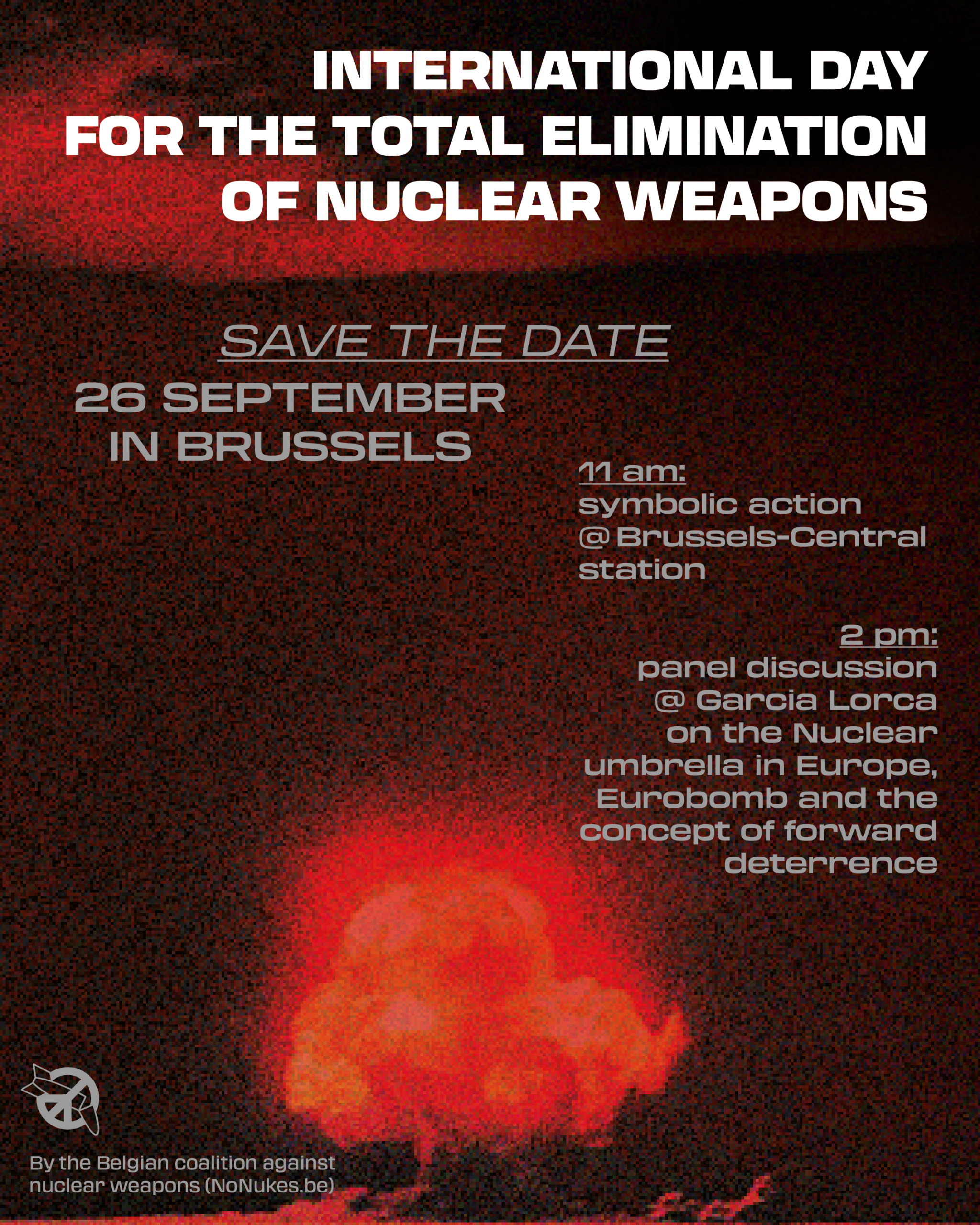 Save the date · Brussel, 26.09.26 · Internationale Dag voor de Totale Uitbanning van Kernwapens